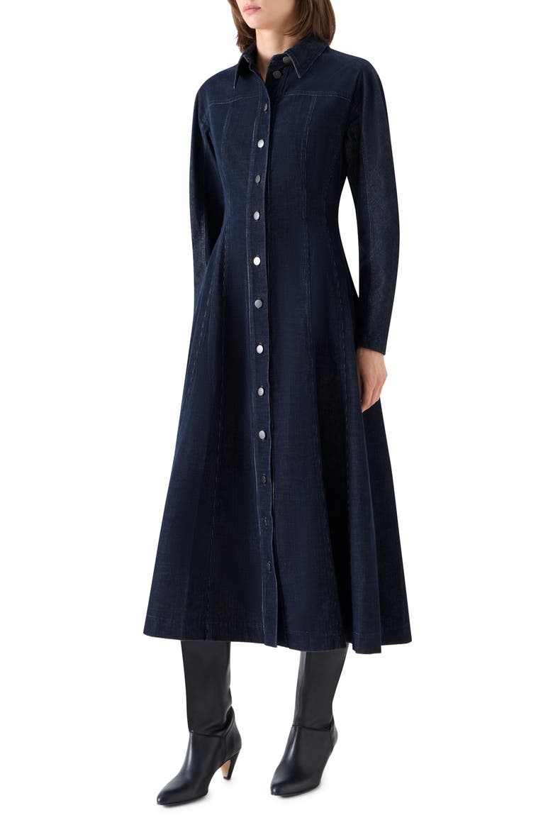 Long Sleeve Corduroy Fit & Flare Shirtdress, Alternate, color, NAVY