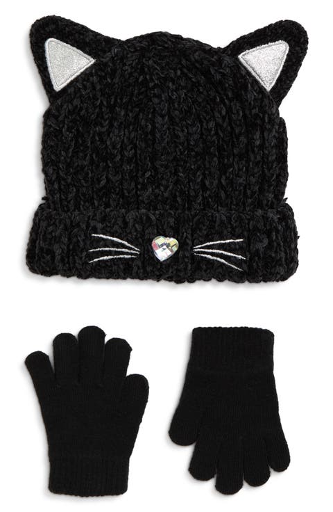 Kids' Chenille Kitty Beanie & Gloves Set