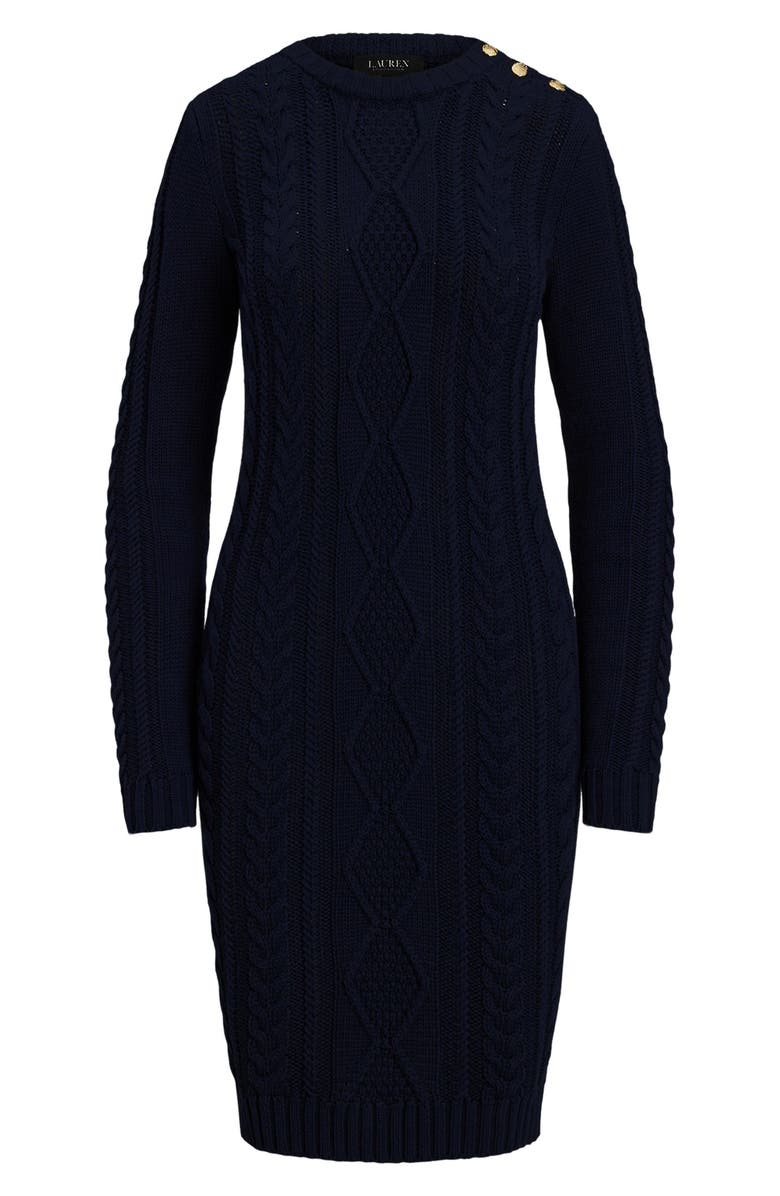 Lauren Ralph Lauren Cable Stitch Button Shoulder Long Sleeve Sweater Dress, Alternate, color, 