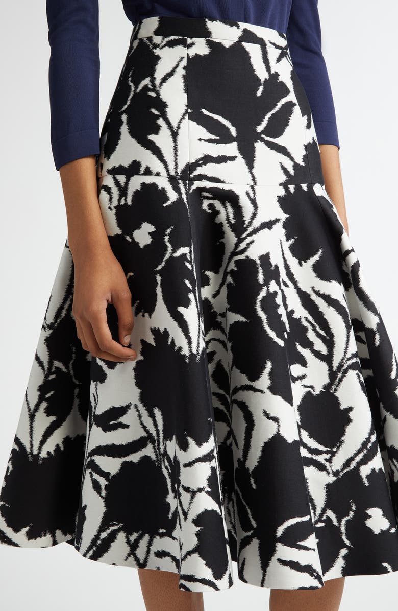 Michael Kors Collection Abstract Floral Print Dance Skirt, Alternate, color, Black/ Optic White