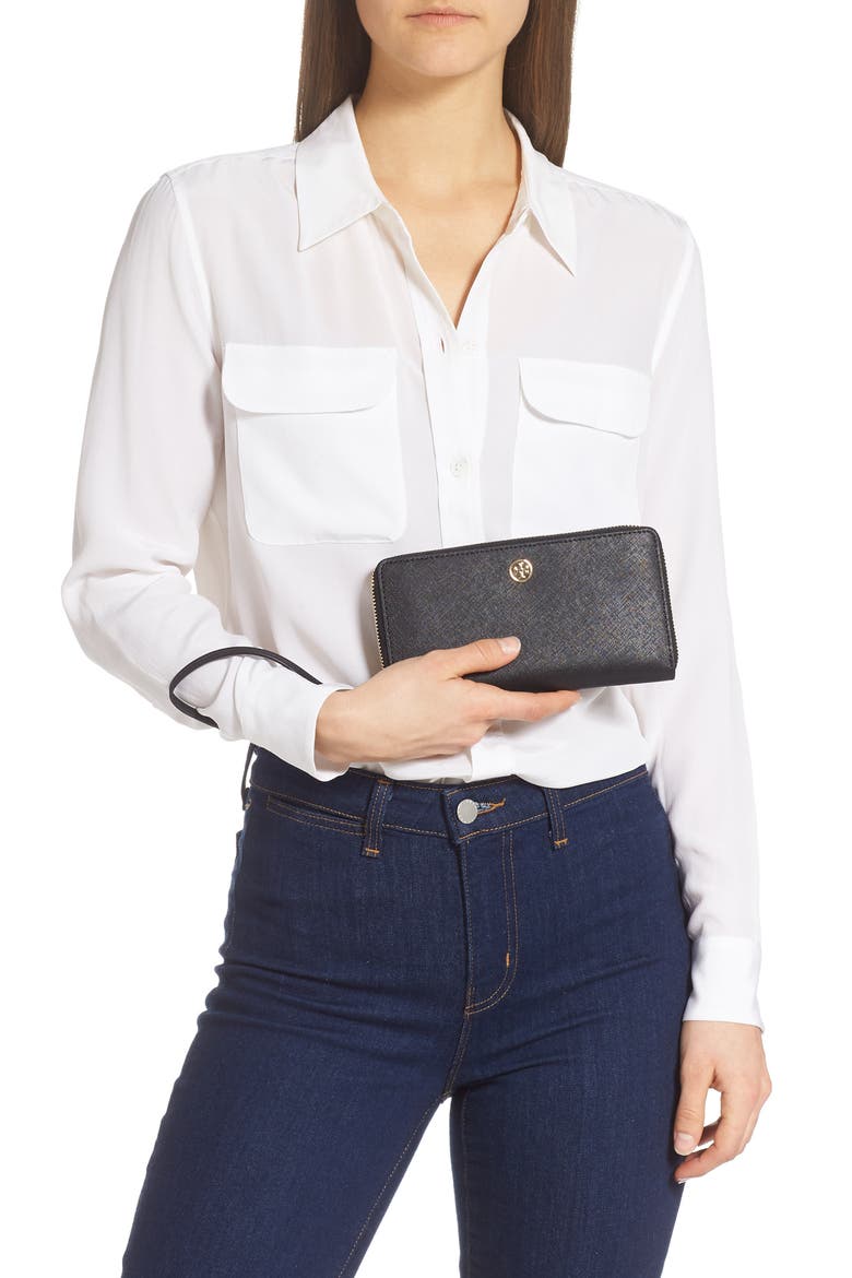 Robinson Zip Leather Continental Wallet, Alternate, color, BLACK