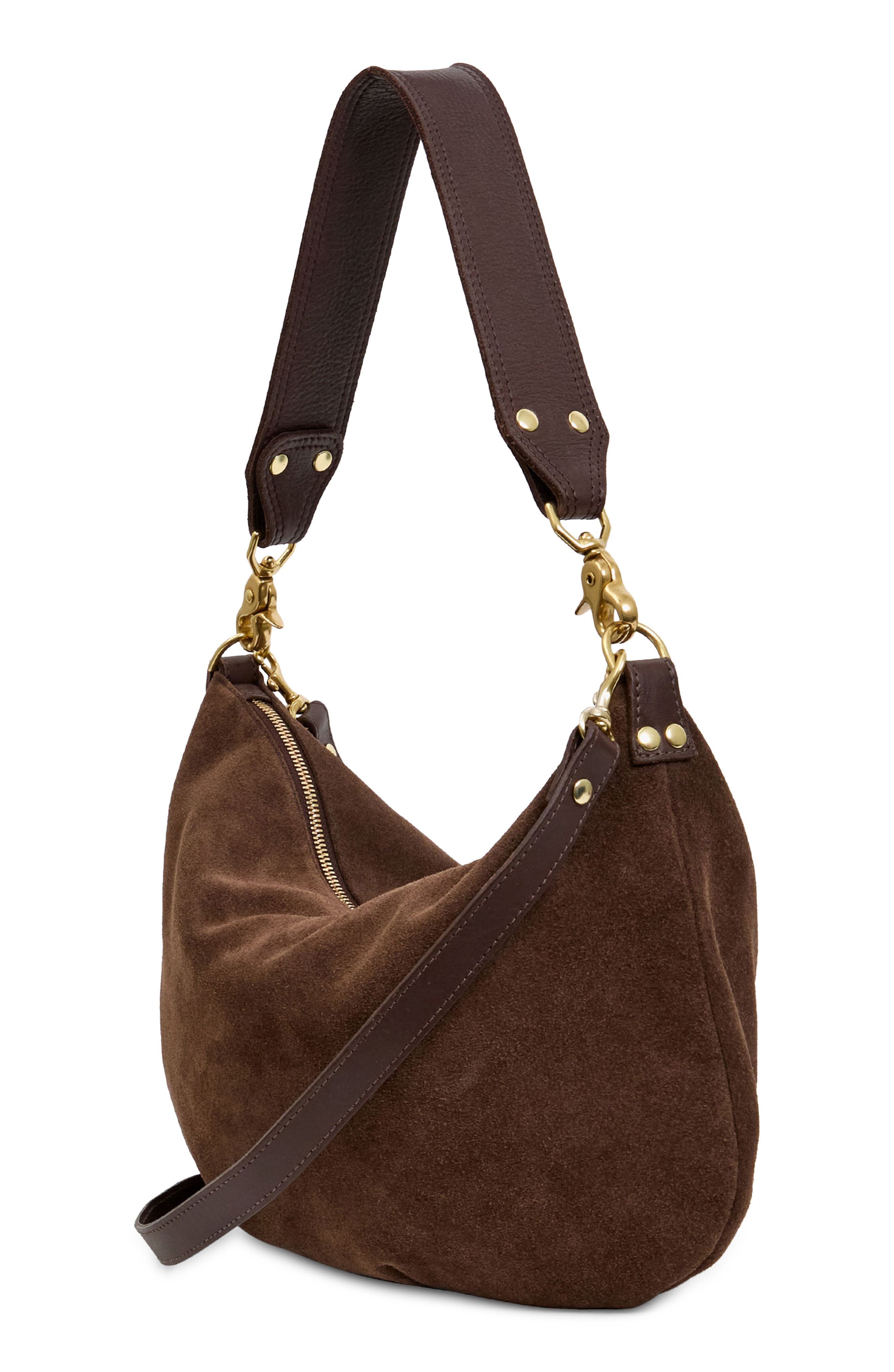 Clare V. Moyen Suede Messenger Bag, Alternate, color, Chocolate