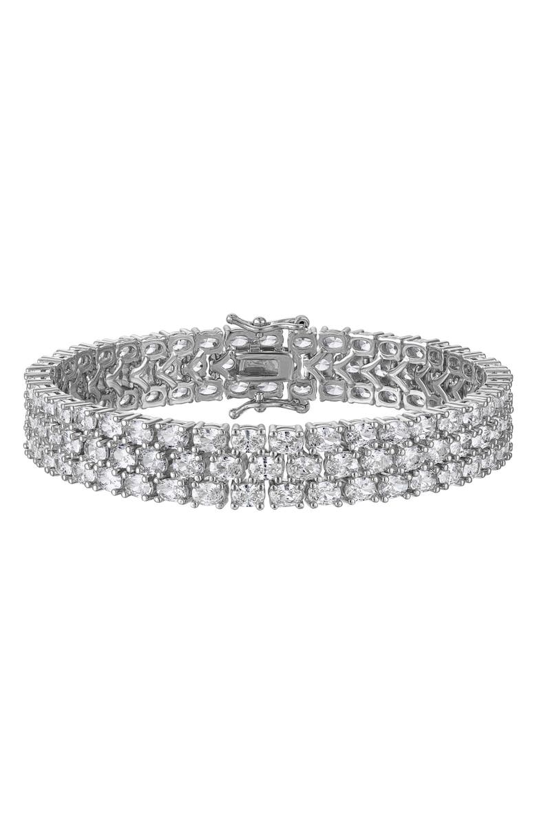 FZN Oval Cubic Zirconia Stacked Tennis Bracelet, Main, color, Silver