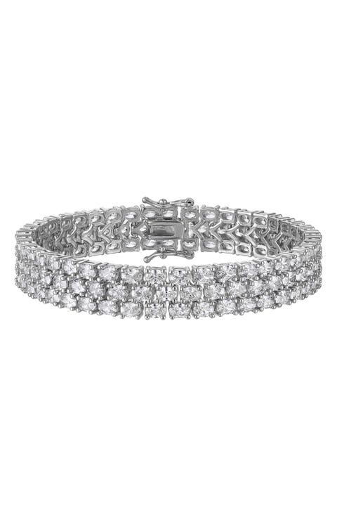Oval Cubic Zirconia Stacked Tennis Bracelet
