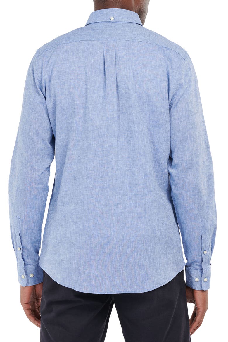 Nelson Tailored Fit Solid Linen & Cotton Button-Down Shirt, Alternate, color, BLUE