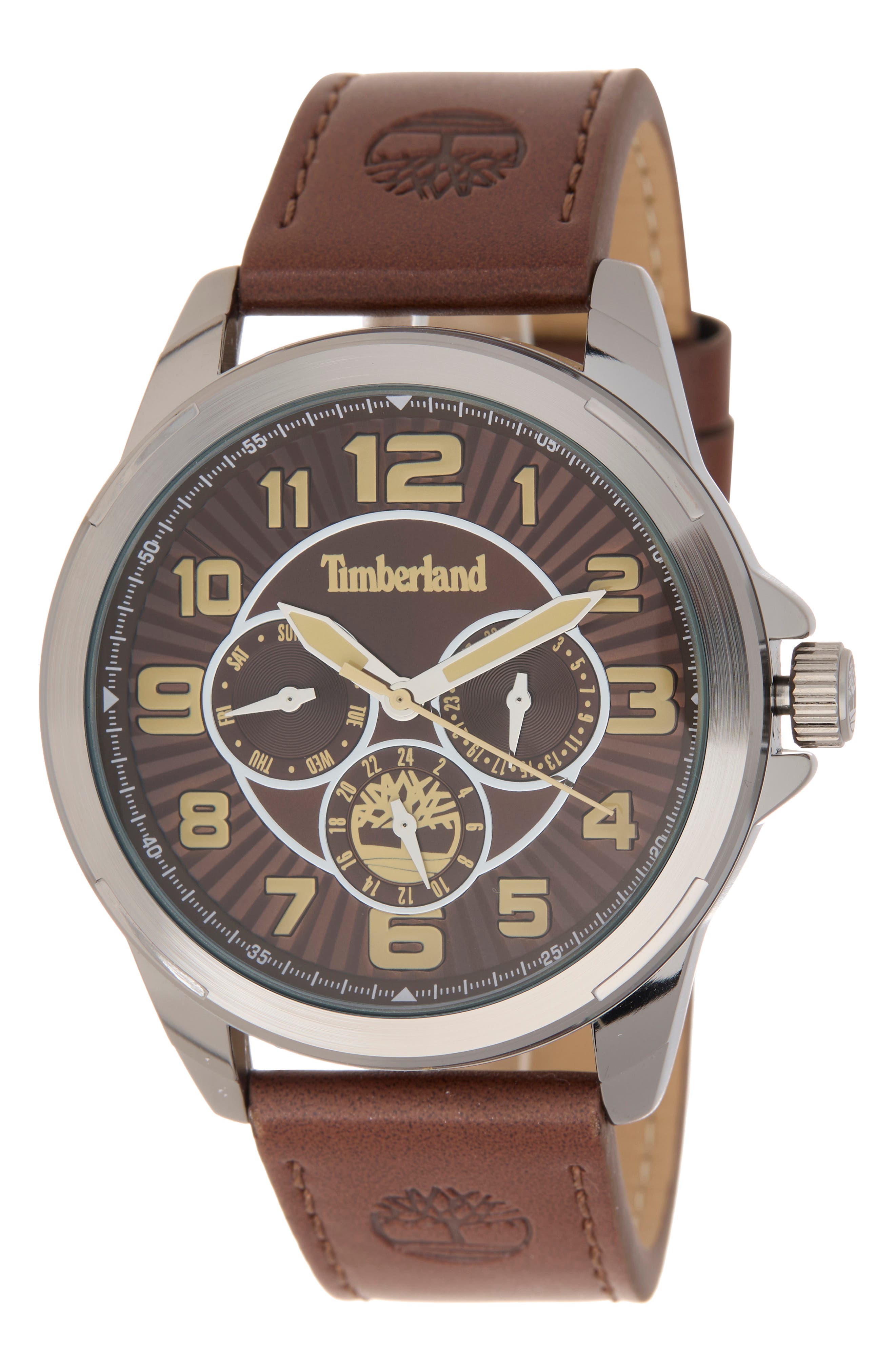 Timberland Dress Sport Quartz Chronograph Leather Strap Watch, 45mm