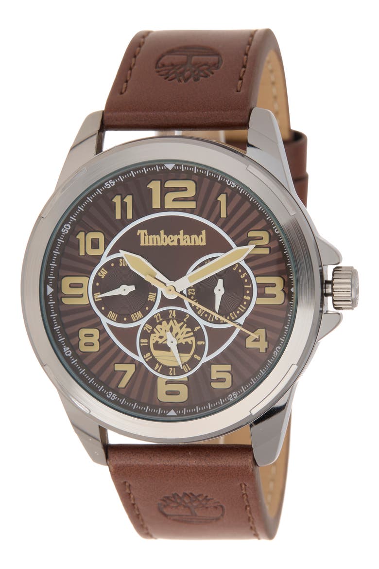Dress Sport Quartz Chronograph Leather Strap Watch, 45mm, Main, color, BROWN