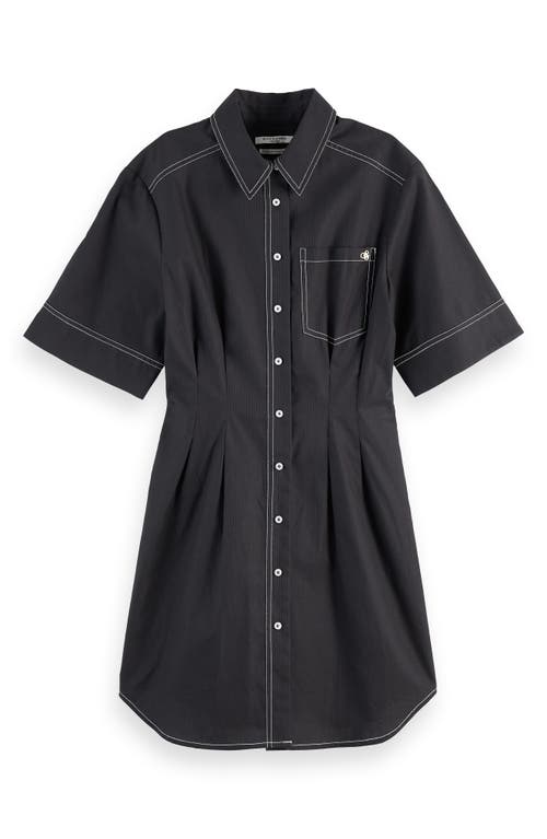 Scotch & Soda Stripe Structured Cotton Shirtdress In Black