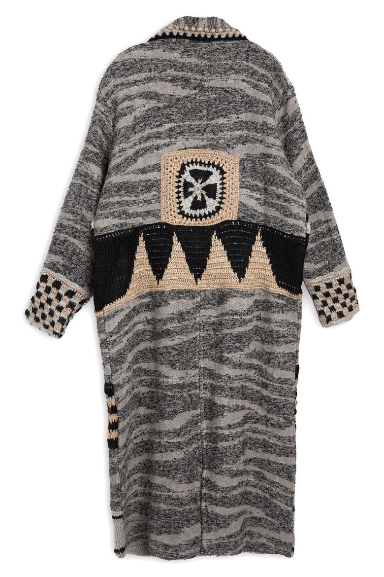 Geometric Crochet Longline Cardigan, Alternate, color, BLACK
