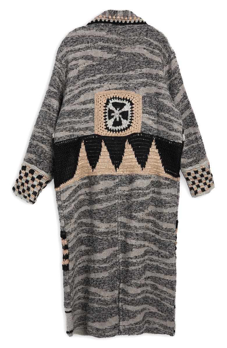 SAACHI Geometric Crochet Longline Cardigan, Alternate, color, Black