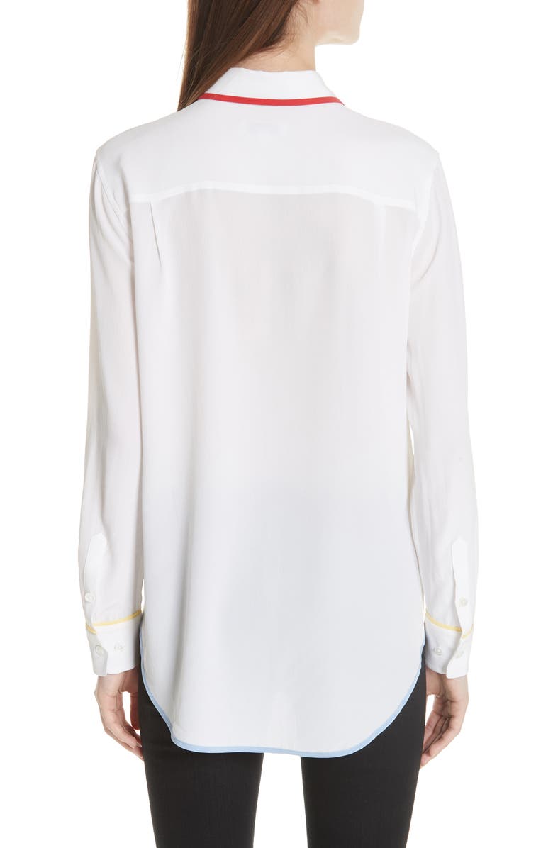 Equipment Stripe Trim Silk Top, Alternate, color,