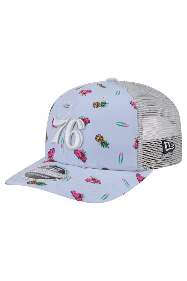 Men's New Era Light Blue/Gray Philadelphia 76ers Adventure Aloha Pattern 9SEVENTY Stretch-Snap Hat, Main, color, Light Blue
