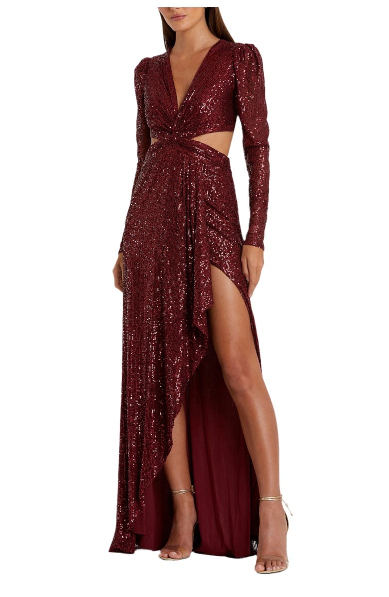 Mac Duggal Sequined Criss Cross Long Sleeve Gown, Main, color,