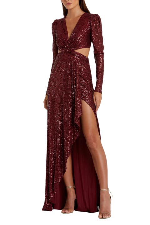 Sequined Criss Cross Long Sleeve Gown