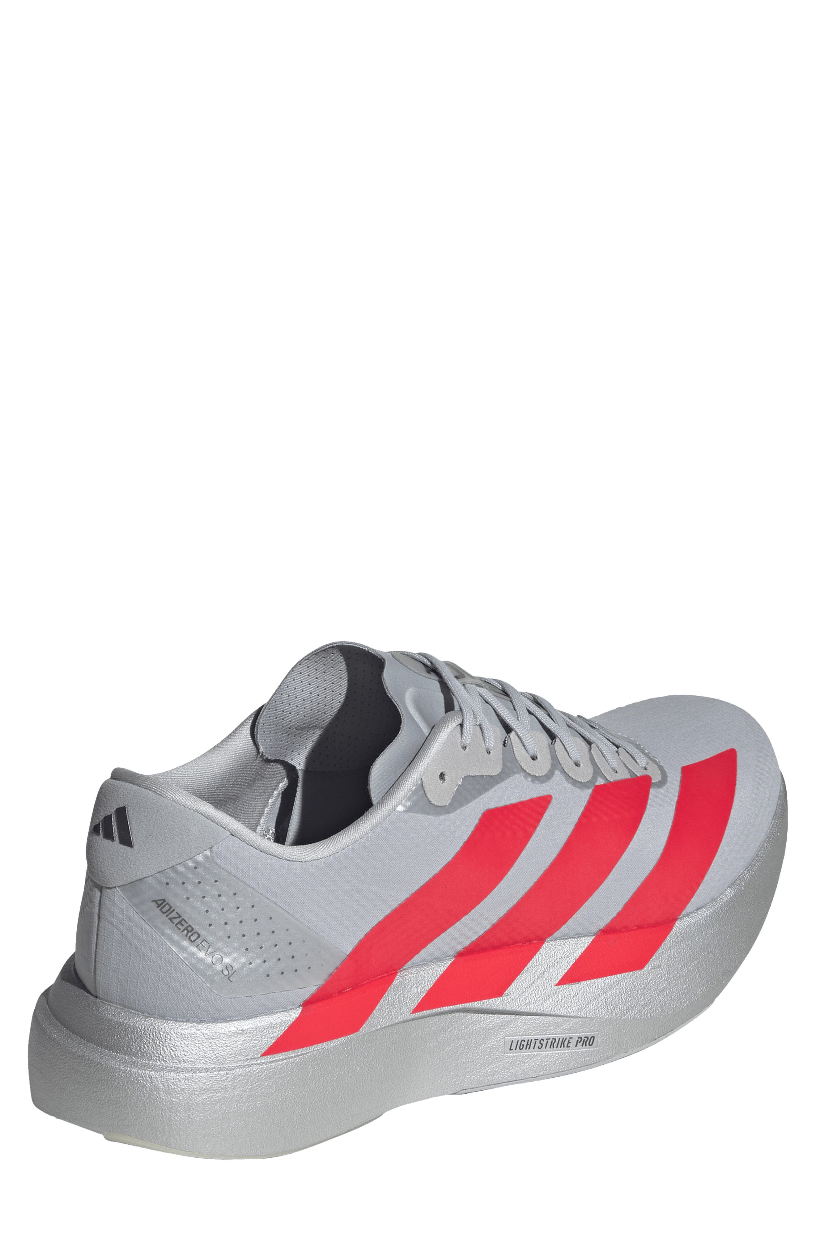 adidas Adizero Evo SL Running Shoe, Alternate, color, Silver / Red/ Iron