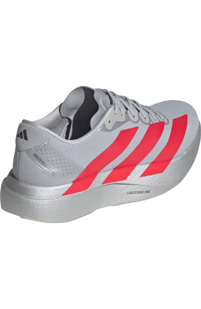 adidas Adizero Evo SL Running Shoe, Alternate, color, Silver / Red/ Iron
