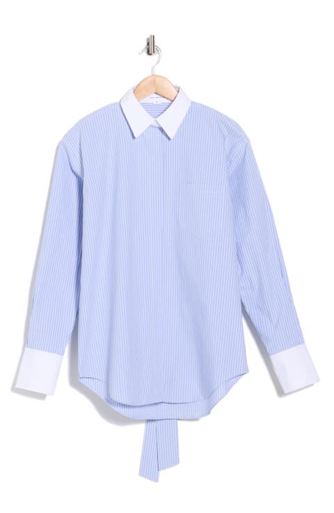 Stripe Poplin Tie Waist Button-Down Shirt