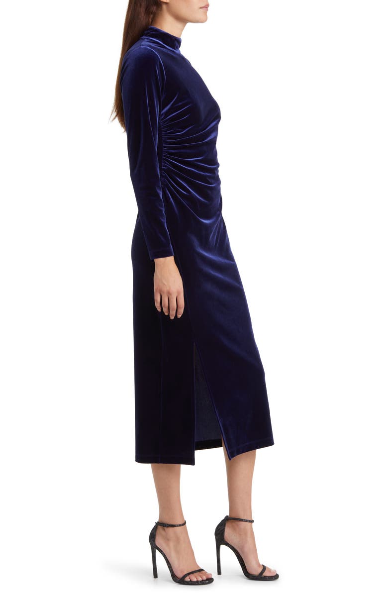 Anne Klein Ruched Long Sleeve Velvet Dress, Alternate, color, 