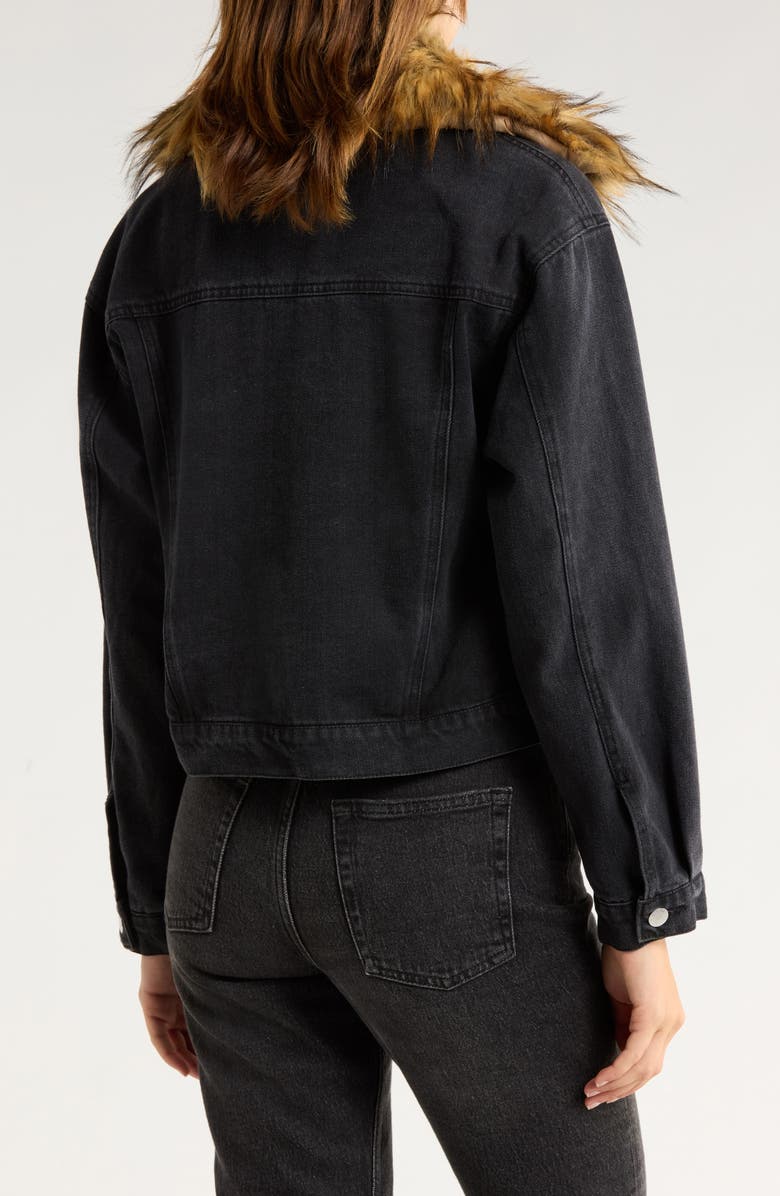 Vigoss Faux Fur Collar Crop Denim Jacket, Alternate, color, Washed Black