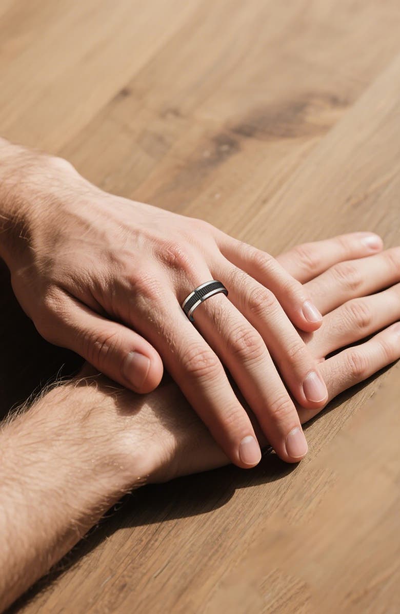 GEOFFREY BEENE Men's Stainless Steel Mesh Band Ring, Alternate, color, Black