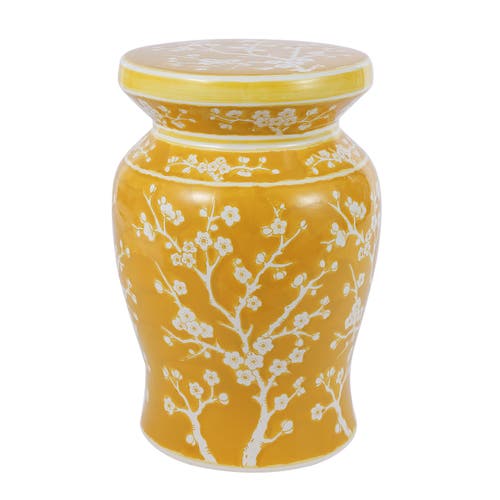 Jonathan Y Cherry Blossom 17.75" Ceramic Garden Stool In Yellow/white
