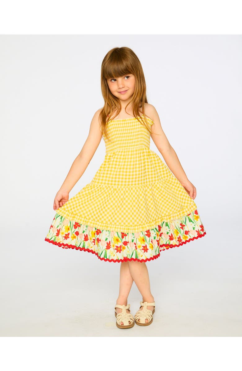 Deux par Deux Sleeveless Daffodil Gingham Sundress, Alternate, color, Yellow Gingham