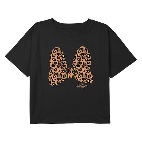 Girl's Mickey & Friends Leopard Animal Print Minnie Mouse Bow  Graphic T-Shirt