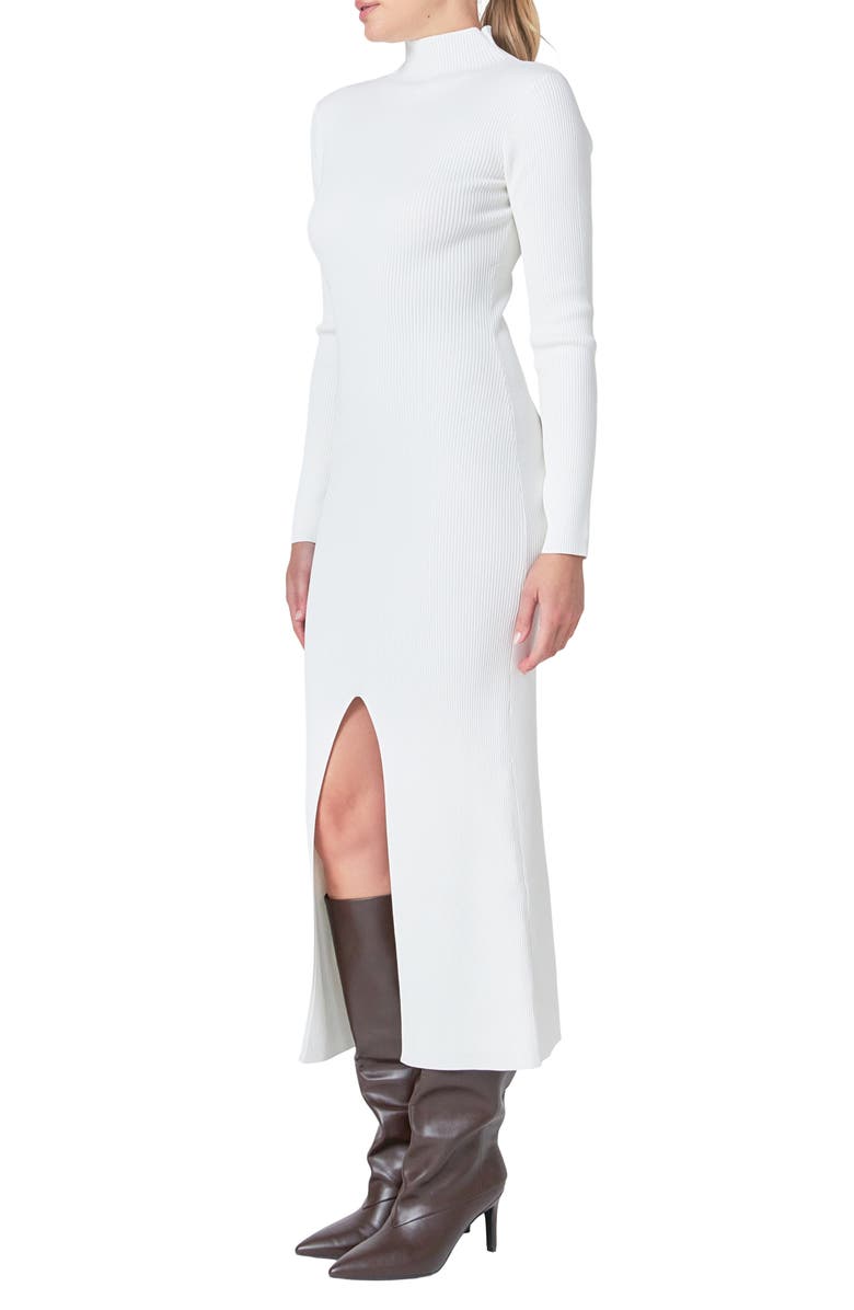 Endless Rose Mock Neck Long Sleeve Rib Midi Dress, Alternate, color, White