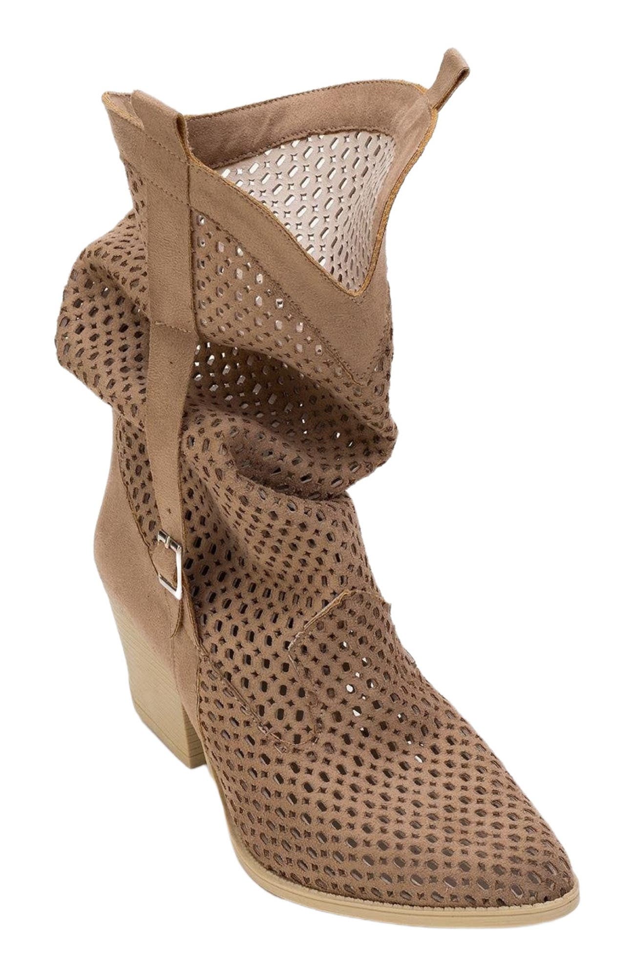 Larry Western Cut-Out Summer Boots, Alternate, color, Dark Beige Faux Leather