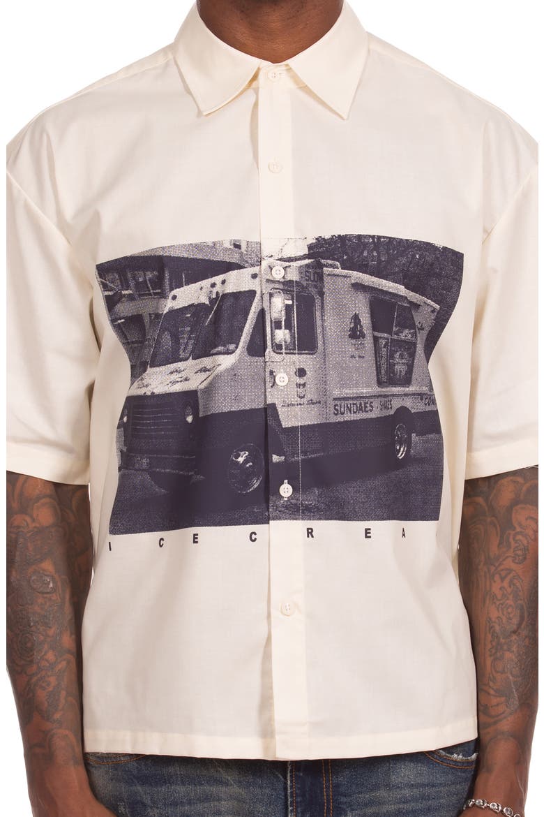 Truck Graphic Short Sleeve Button-Up Shirt, Alternate, color, ANTIQUE WHITE