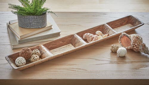 Tag Watermill Natural Wood Divided Serving Tray For Entertaining In Brown
