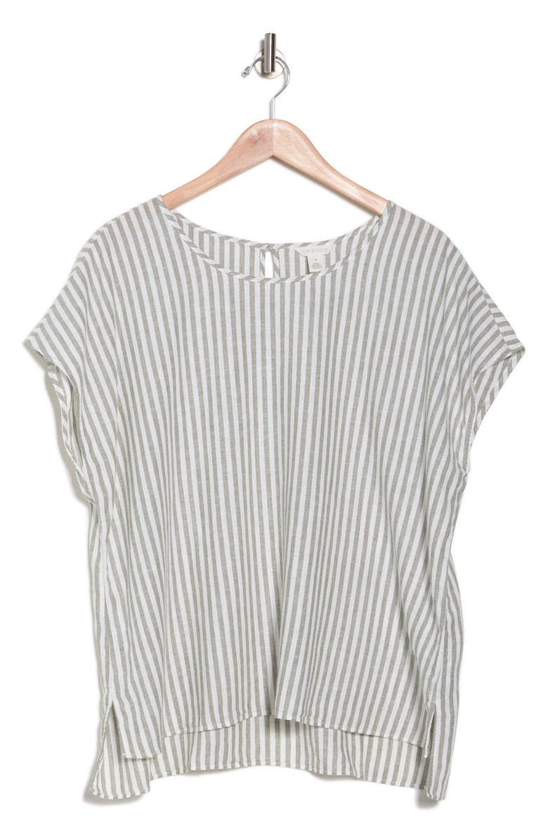 Caslon<sup>®</sup> Stripe Short Sleeve Linen Blend Top, Alternate, color,