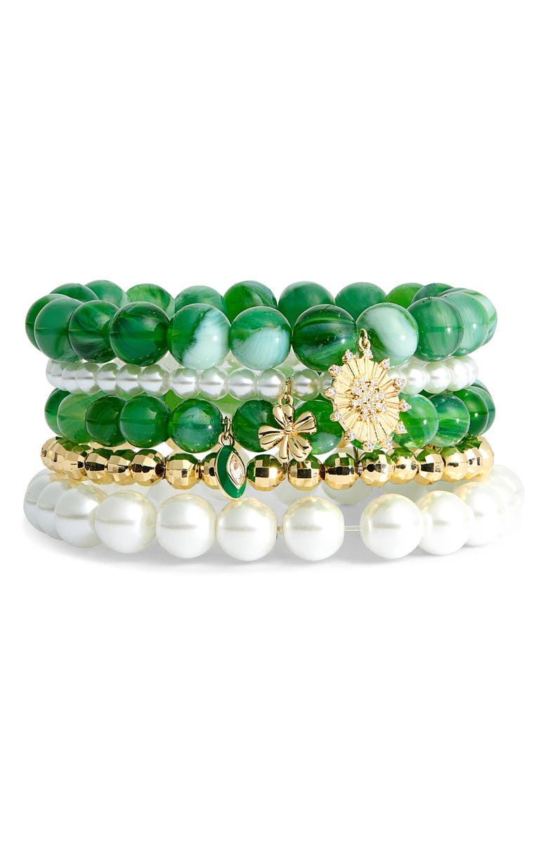 Leith 6-Pack Assorted Bead Bracelet, Alternate, color, Green Multi- Gold