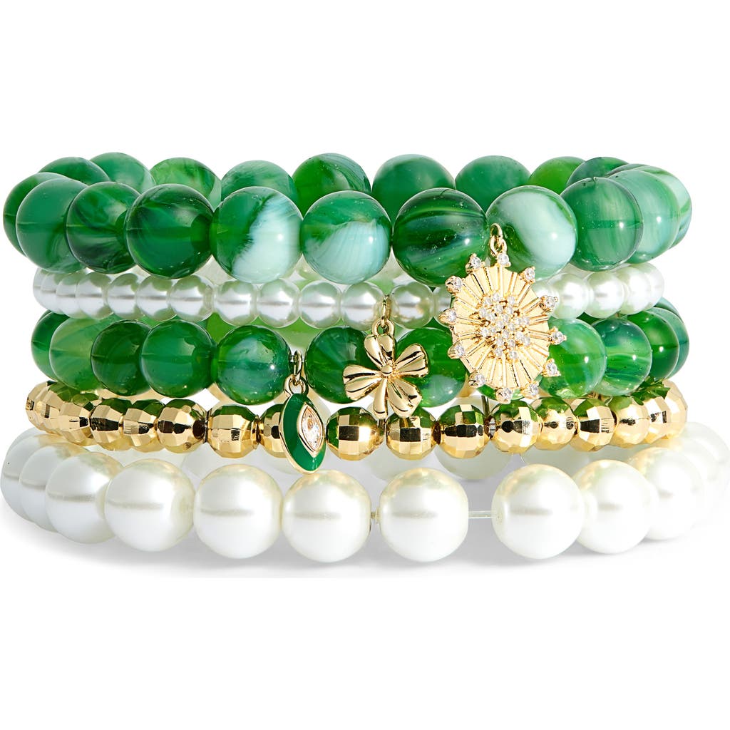 Leith 6-pack Assorted Bead Bracelet In Green Multi- Gold