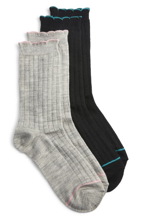 Assorted 2-Pack Scalloped Rib Crew Socks