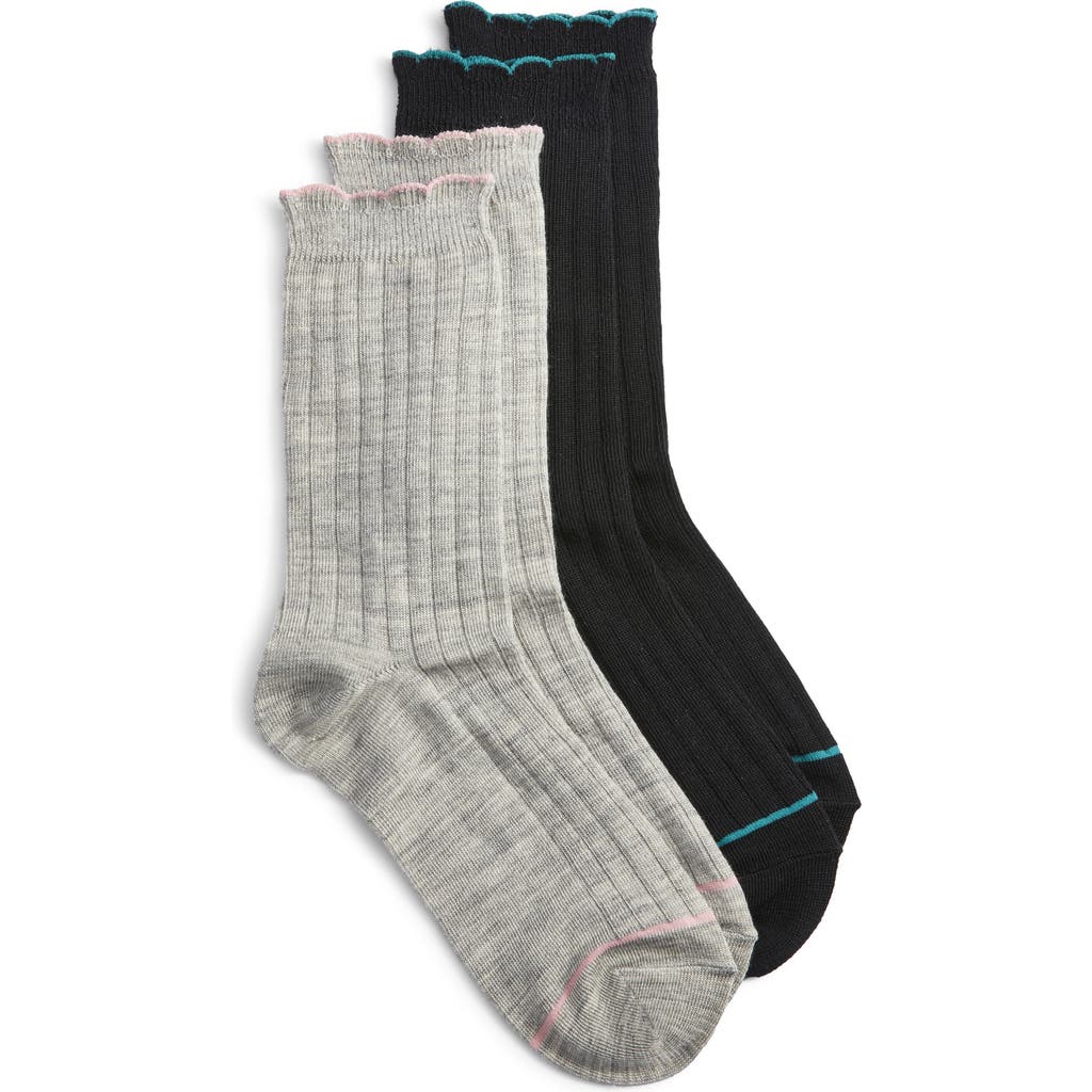 K. Bell Socks K Bell Socks Assorted 2-pack Scalloped Rib Crew Socks In Gray