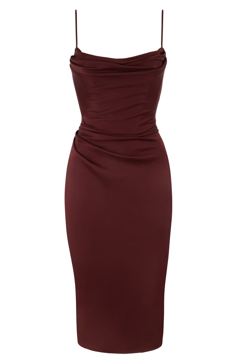 HOUSE OF CB Anja Satin Corset Midi Dress, Alternate, color, Raisin