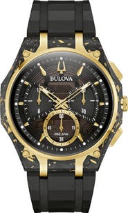 BULOVA CURV Forged Carbon Chronograph Rubber Strap Watch, 44mm