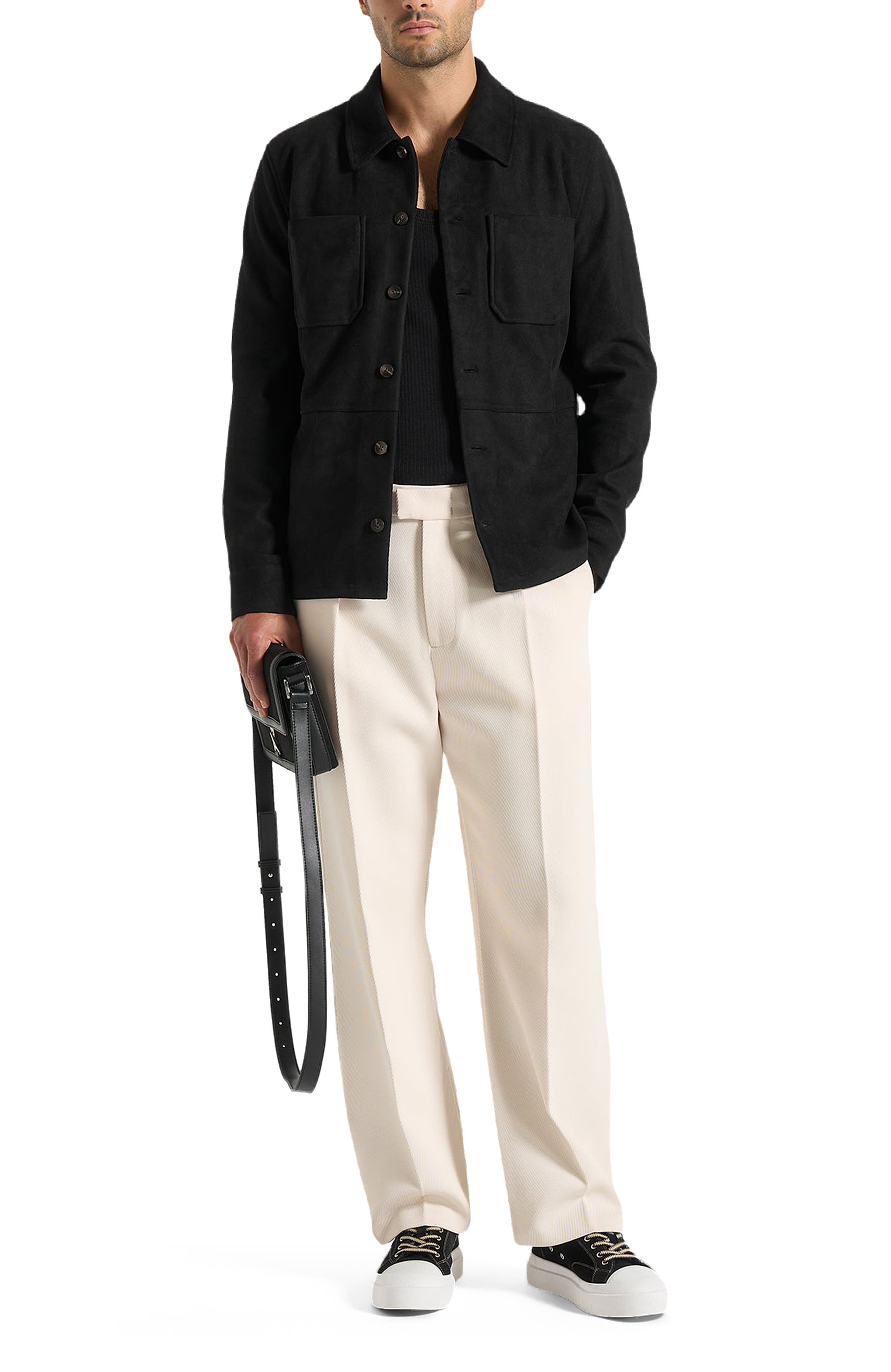 Manière De Voir Vienna Suede Contrast Stitch Sneaker, Alternate, color, Black