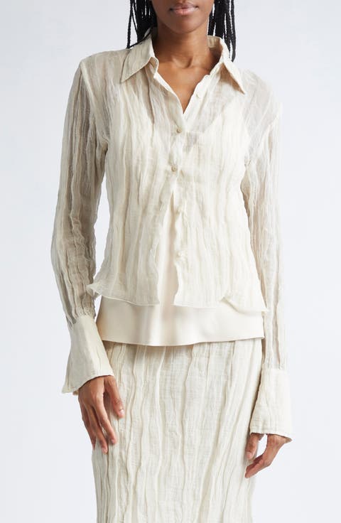 The Billie Crinkle Metallic Organza Button-Up Shirt