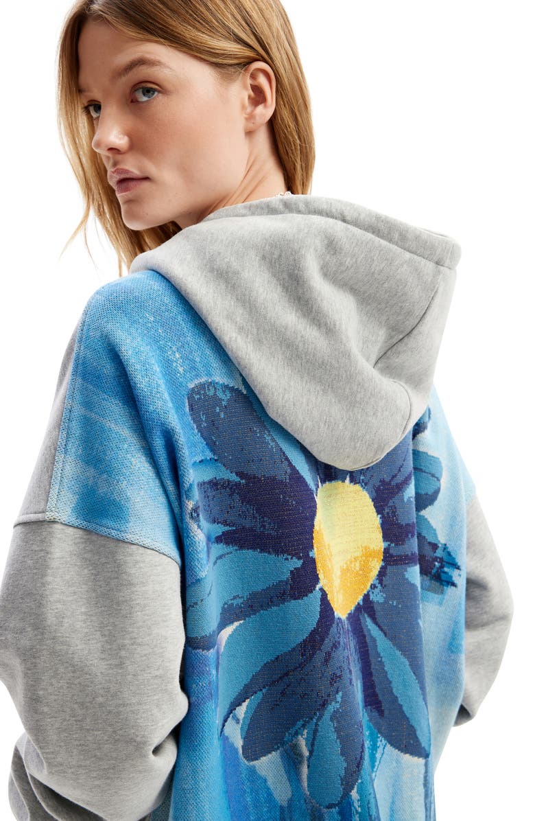 Desigual Flowa Front Zip Graphic Hoodie, Alternate, color,