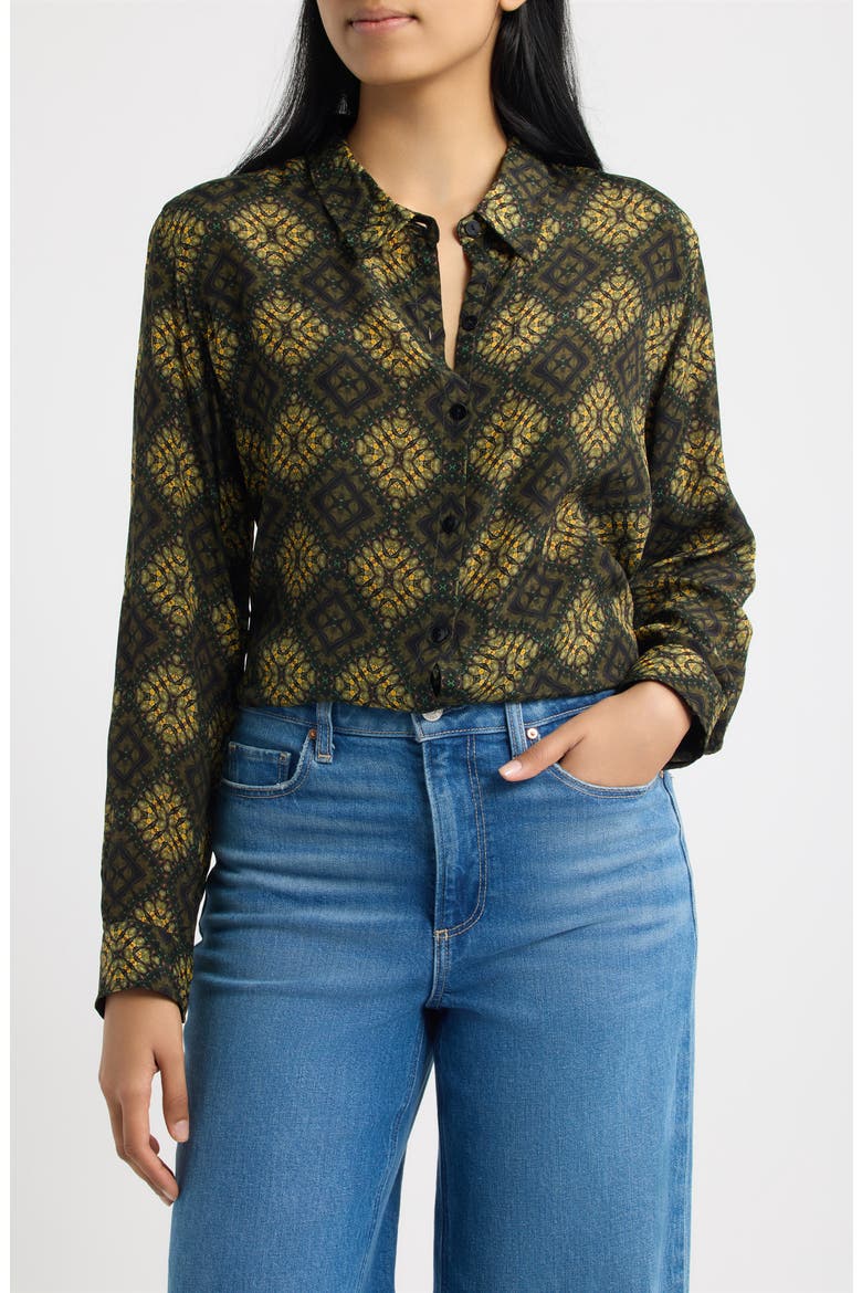Print Roll Tab Sleeve Shirt, Main, color, MOSS/TOASTED OCHRE