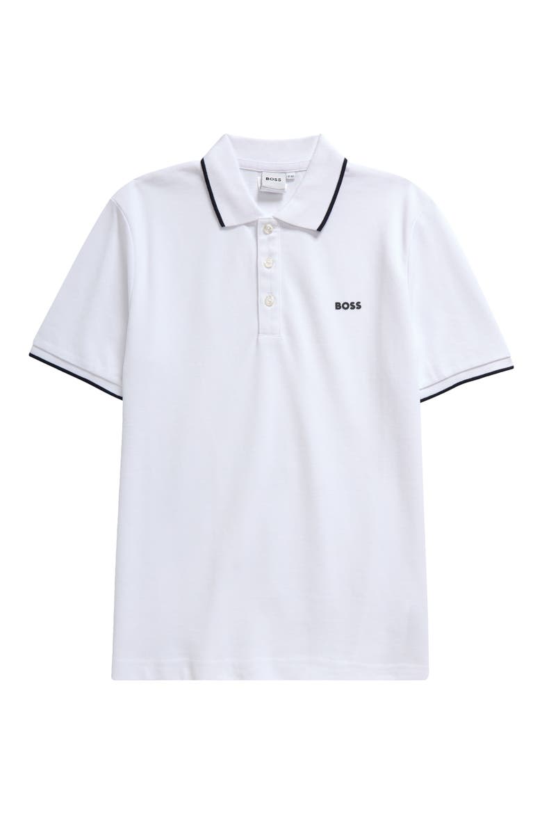Kids' Tipped Cotton Piqué Polo, Main, color, WHITE