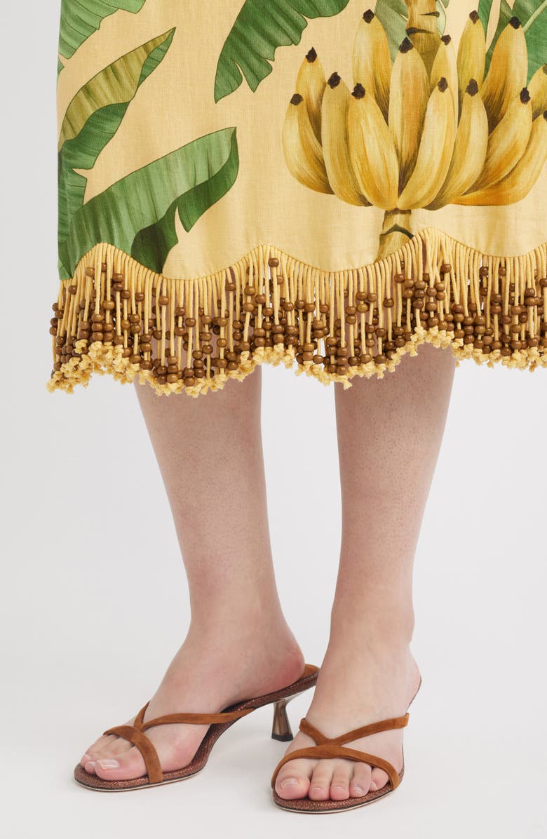 FARM Rio Botanical Fruit Print Beaded Fringe Midi Skirt, Alternate, color, Fruit Leaves Banana