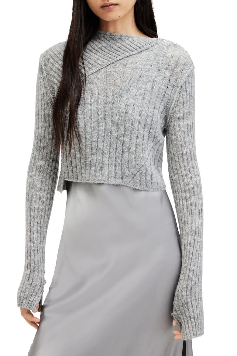 Amos Two-Piece Sweater & Satin Dress, Alternate, color, GREY MARL