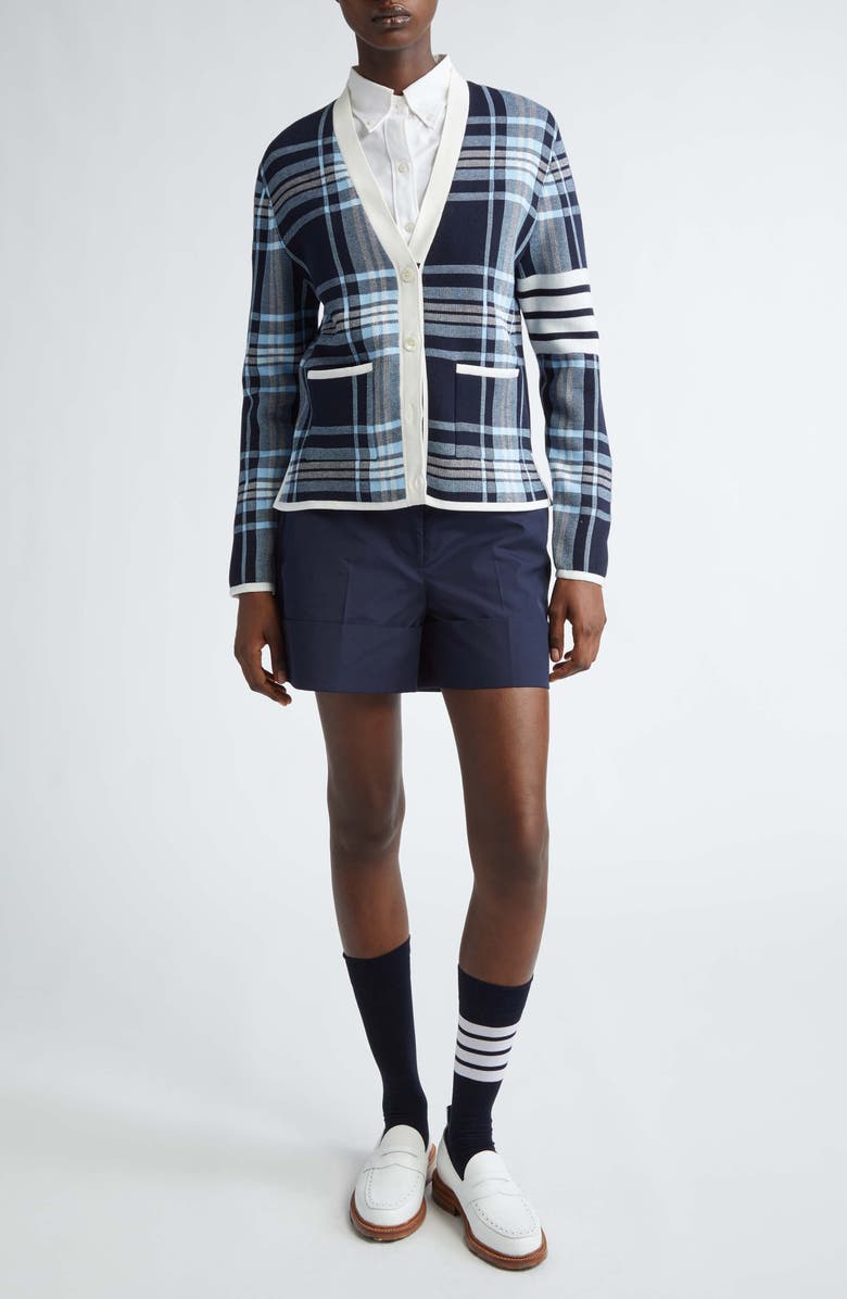 Thom Browne School Tartan Jacquard Cardigan, Alternate, color, 