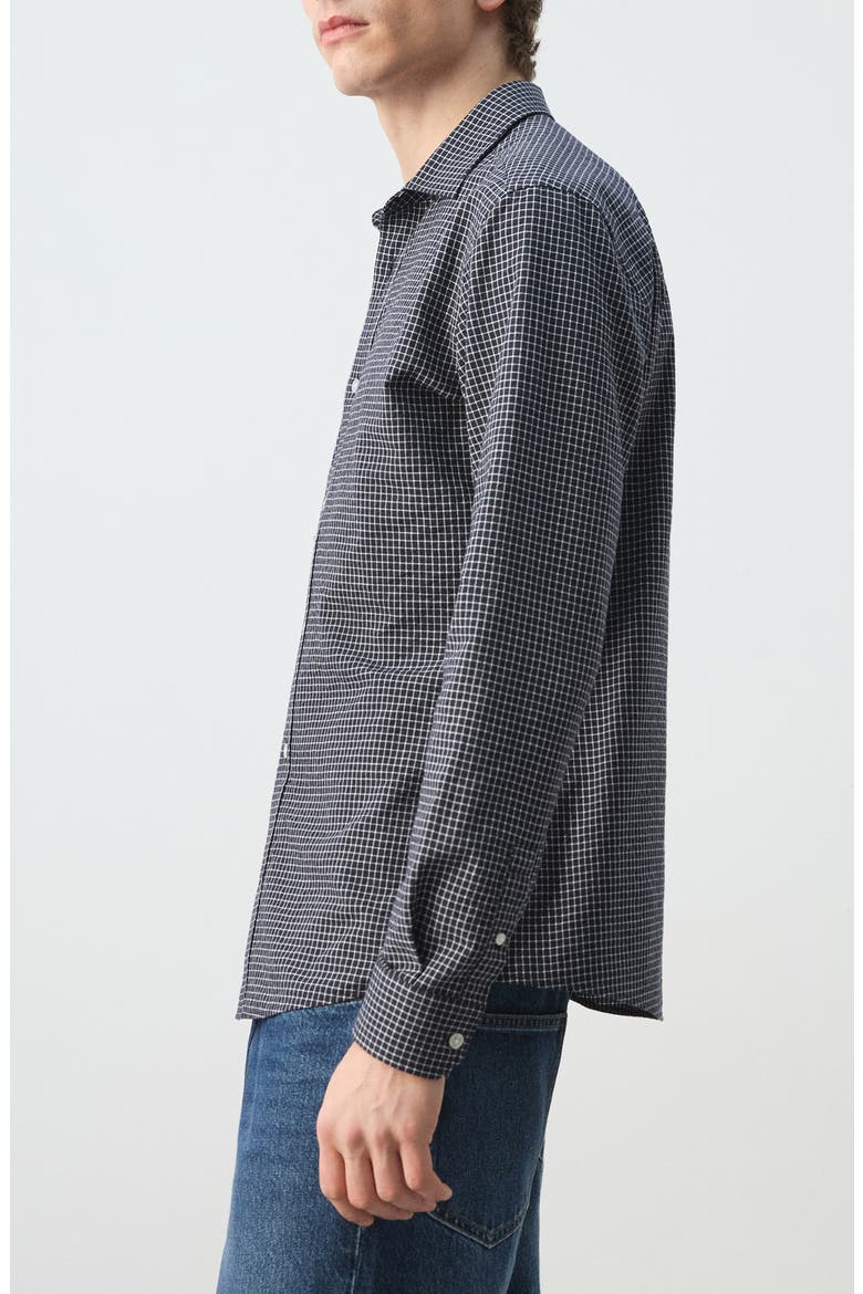 Regular Fit Check Cotton Blend Button-Up Shirt, Alternate, color, NAVY