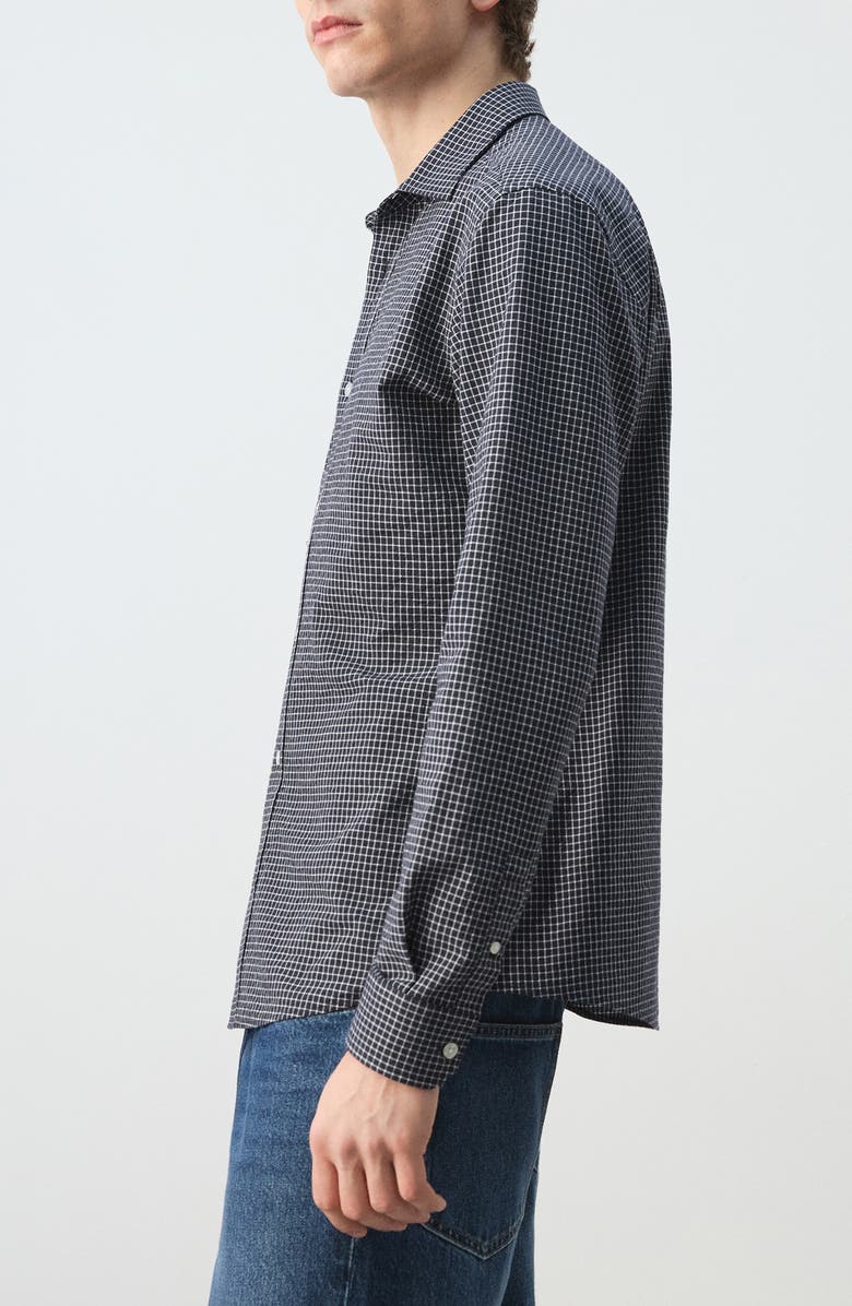 MANGO Regular Fit Check Cotton Blend Button-Up Shirt, Alternate, color, Navy