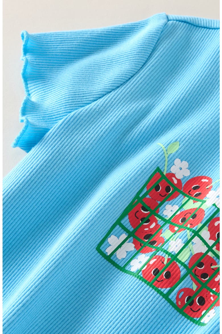 Kids' Lettuce Trim Cotton Blend Rib Graphic T-Shirt, Alternate, color, BLUE SPLASH CHERRIES