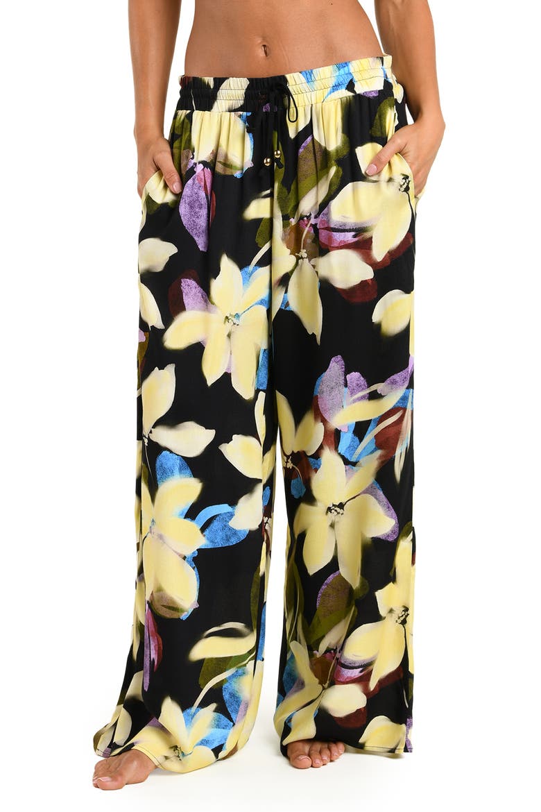 Afterglow Wide Leg Cover-Up Pants, Main, color, BLACK MULTI